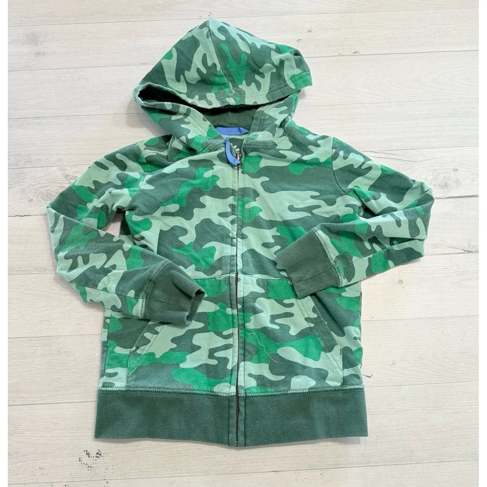 Primary kids green camo‎ zip up hooded sweatshirt 4/5